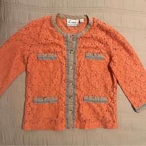 Linea by Louis Dell'Olio Coral Lace Top with Beige Trim